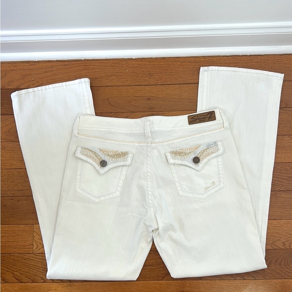 Seven jeans premium sick stitch, white boot cut size 14